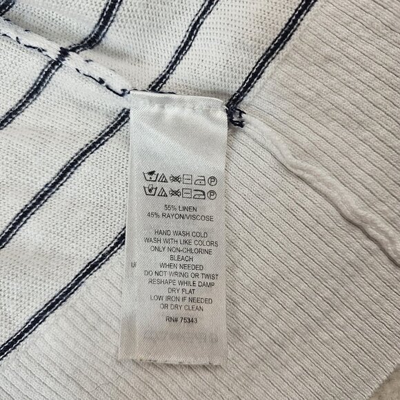 Cynthia Rowley Cardigan Women's Medium White Blue Small Stripe Hood Linen Rayon - Picture 3 of 10